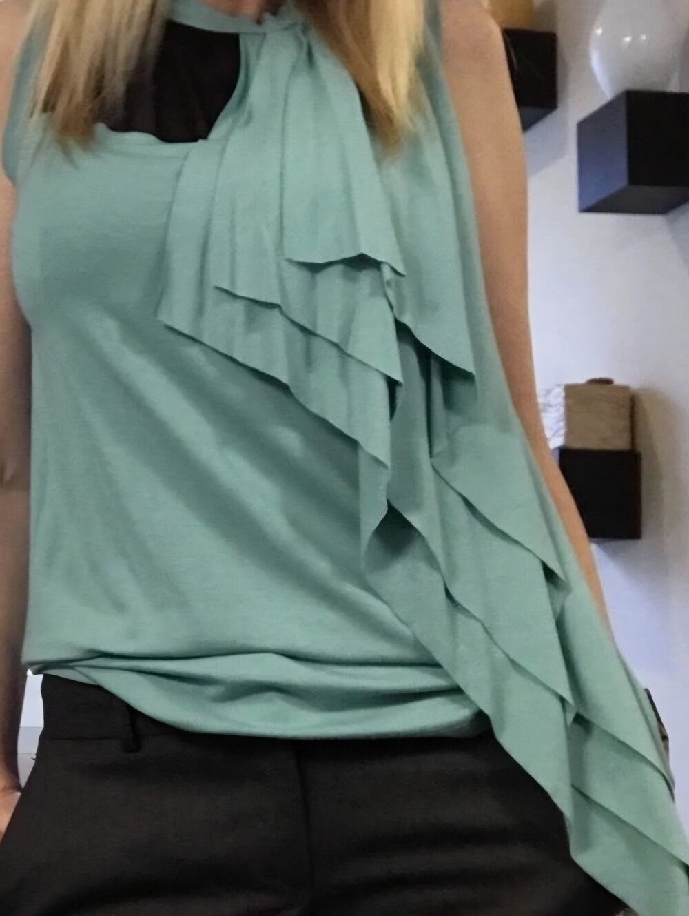 Robert Rodriguez Asymmetrical Ruffle Tee with sheer front accent Size L